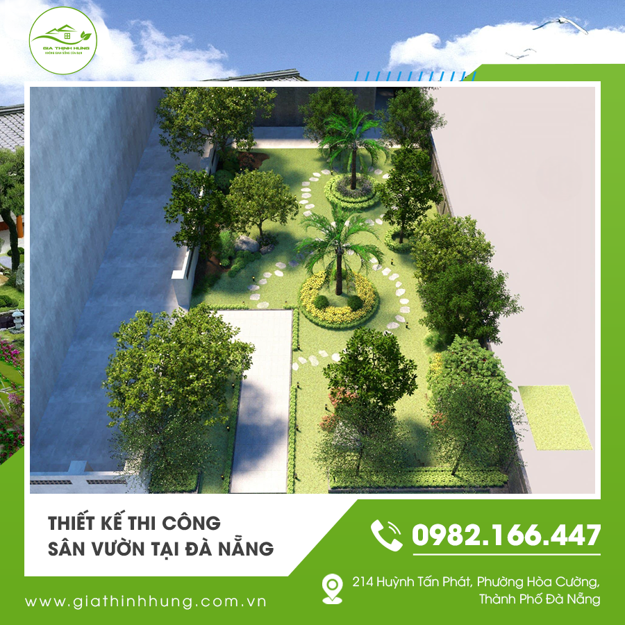 Thiết kế thi công sân vườn tại Đà Nẵng với lối đi lát đá xen cỏ Thiết kế thi công sân vườn tại Đà Nẵng với lối đi lát đá xen cỏ